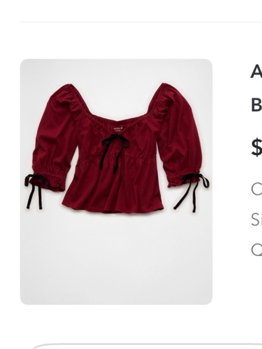 American Eagle Outfitters Puff Sleeve Babydoll Tee - Antique Cherry